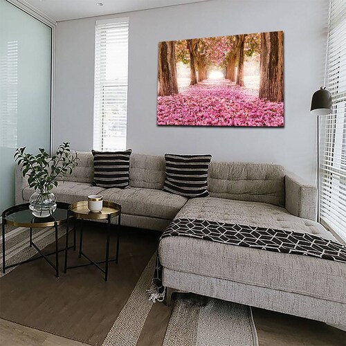 Cuadro Decorativo Canvas Paisaje de camino de pétalos rosas en el bosque de 90 X 60 cm