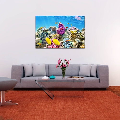 Cuadro Decorativo Canvas Paisaje de Arrecifes y Peces de 135 X 90 cm.
