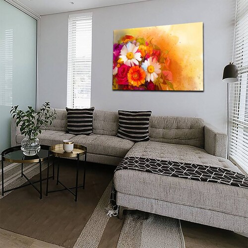 Cuadro Decorativo Canvas Paisaje Arte en Flores de Colores Calidos de 120 X 80 cm.