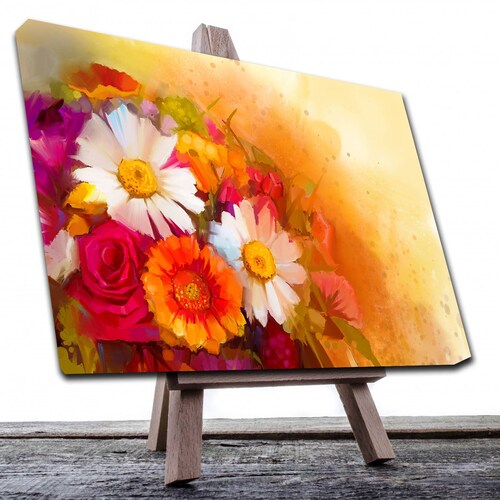 Cuadro Decorativo Canvas Paisaje Arte en Flores de Colores Calidos de 135 X 90 cm.