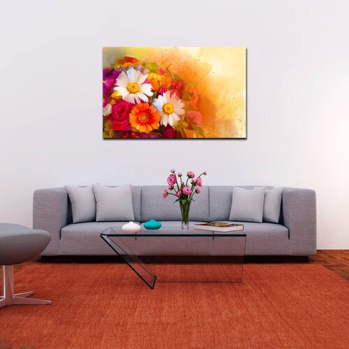 Cuadro Decorativo Canvas Paisaje Arte en Flores de Colores Calidos de 135 X 90 cm.