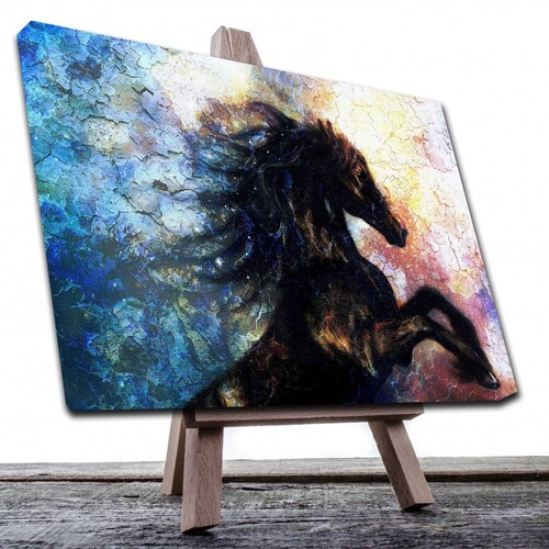 Cuadro Decorativo Canvas Paisaje de Caballo Negro Artistico de 120 X 80 cm.