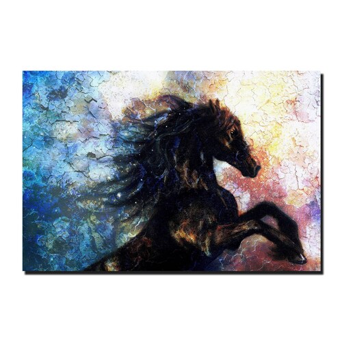 Cuadro Decorativo Canvas Paisaje de Caballo Negro Artistico de 120 X 80 cm.