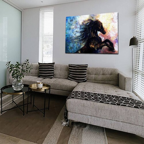 Cuadro Decorativo Canvas Paisaje de Caballo Negro Artistico de 120 X 80 cm.