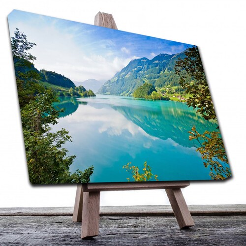 Cuadro Decorativo Canvas Paisaje de Lago y Montañas de 60 x 40 cm.