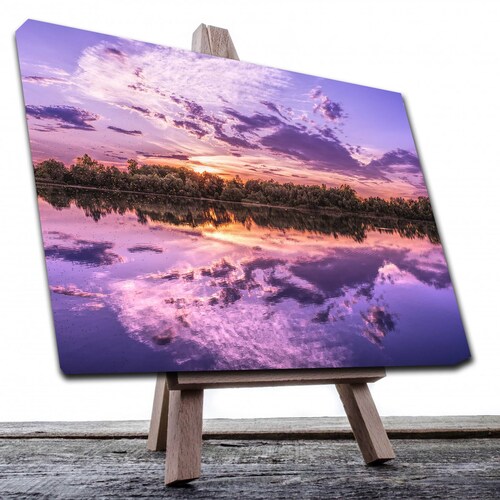 Cuadro Decorativo Canvas Paisaje de un lago al atardecer en colores lila 120 X 60 cm