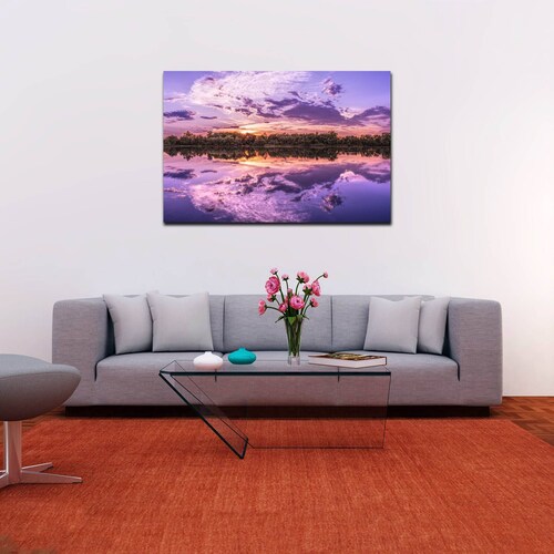 Cuadro Decorativo Canvas Paisaje de un lago al atardecer en colores lila 120 X 60 cm