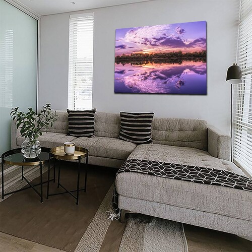 Cuadro Decorativo Canvas Paisaje de un lago al atardecer en colores lila 120 X 60 cm