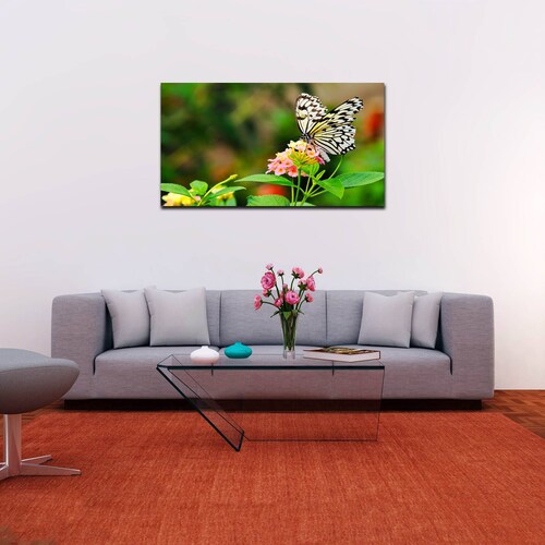 Cuadro Decorativo Canvas Paisaje de Mariposa Monarca Blanca de 120 X 60 cm.