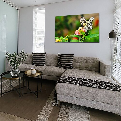 Cuadro Decorativo Canvas Paisaje de Mariposa Monarca Blanca de 120 X 60 cm.