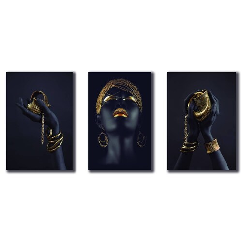 Cuadros Decorativos Set de 3 Piezas Africanas con vivos dorados 60 X 90 cm c/u.