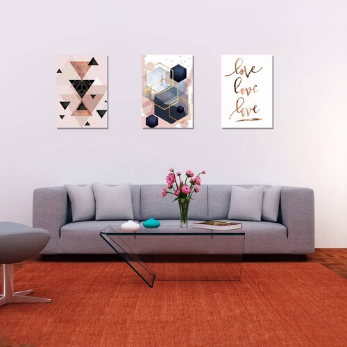 Cuadros Decorativos Set de 3 pzs figuras geométricas moderno Rosa 30 X 45 cm