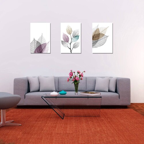 Cuadros Decorativos Set de 3 pzs Canvas de hojas moderno #2 30 X 45 cm
