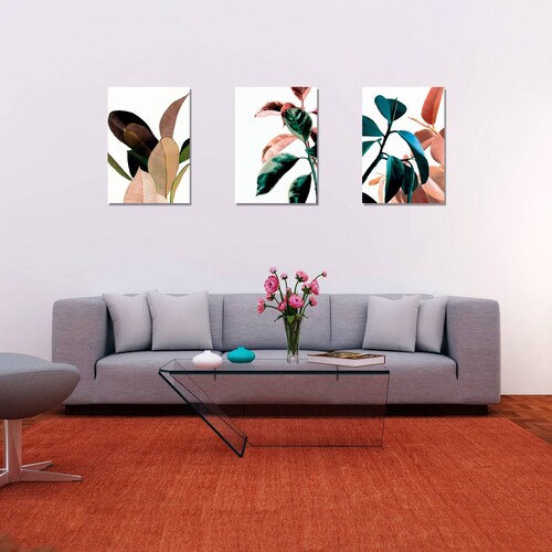 Cuadros Decorativos Set de 3 pzs Canvas de hojas moderno #3 30 X 45 cm
