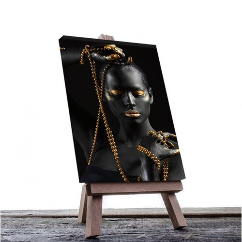 Cuadro Decorativo Rosto Mujer en Dorado y Negro #6 de 40 x 60 cm.