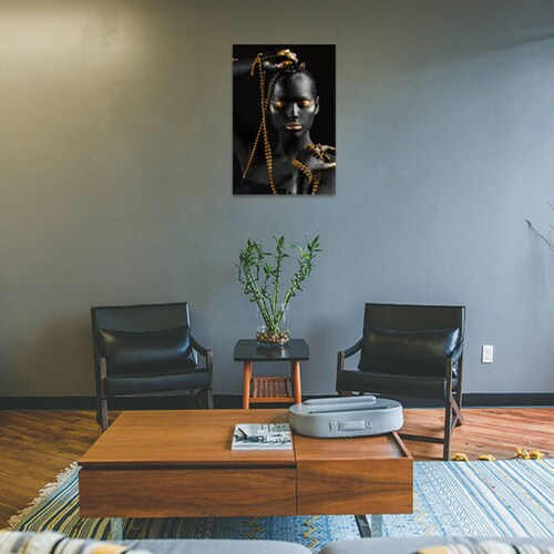 Cuadro Decorativo Rosto Mujer en Dorado y Negro #6 de 40 x 60 cm.