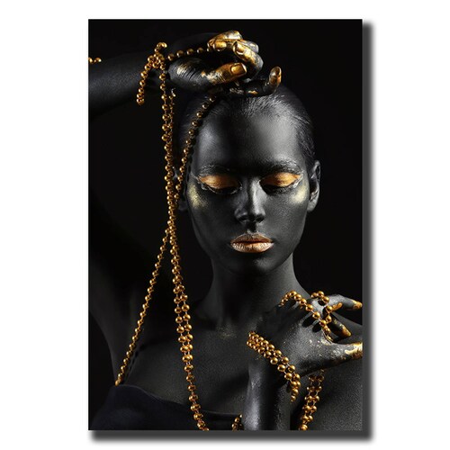 Cuadro Decorativo Rosto Mujer en Dorado y Negro #6 de 40 x 60 cm.