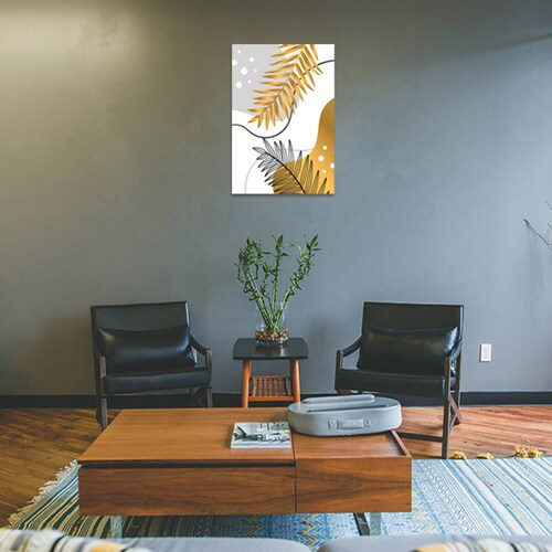 Cuadro Decorativo Hojas Doradas Minimalistas #101 de 60 X 90 cm.
