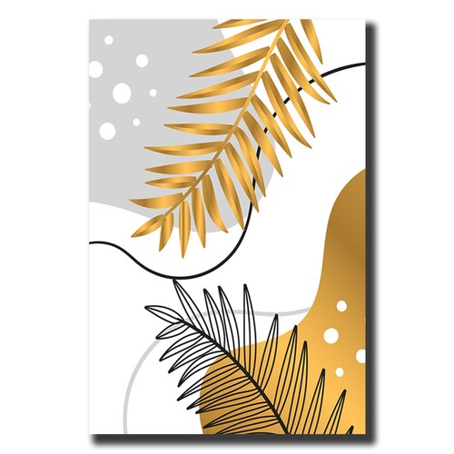 Cuadro Decorativo Hojas Doradas Minimalistas #101 de 60 X 90 cm.