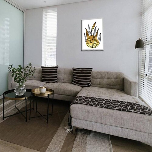 Cuadro Decorativo Hojas Doradas Minimalistas #104 de 60 X 90 cm.