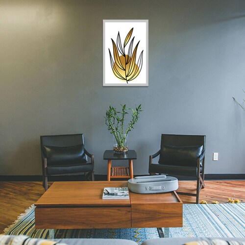 Cuadro Decorativo Hojas Doradas Minimalistas #104 de 60 X 90 cm.