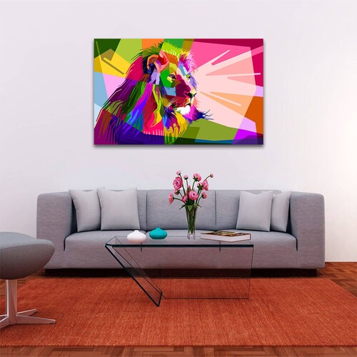 Cuadro Decorativo Holistico Leon y Colores Chakras 120 X 80