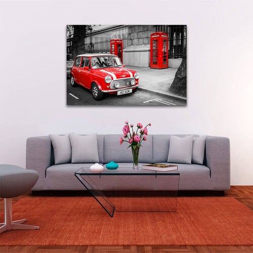 Cuadro Decorativo Londres Blanco Y Negro Con Vivos Rojos #9 90 X 60