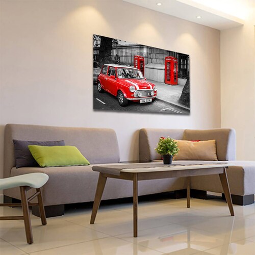 Cuadro Decorativo Londres Blanco Y Negro Con Vivos Rojos #9 90 X 60
