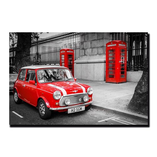 Cuadro Decorativo Londres Blanco Y Negro Con Vivos Rojos #9 90 X 60