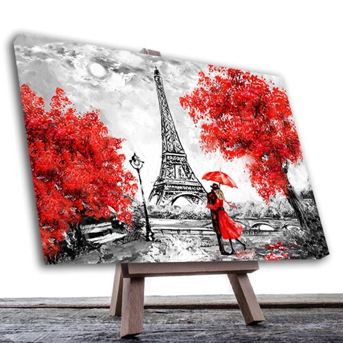 Cuadro Decorativo París Blanco Y Negro Con Vivos Rojos #3 45 X 30