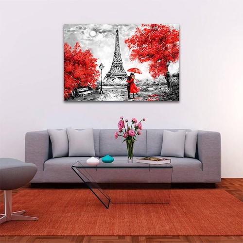 Cuadro Decorativo París Blanco Y Negro Con Vivos Rojos #3 45 X 30