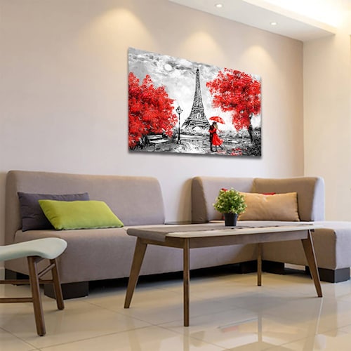 Cuadro Decorativo París Blanco Y Negro Con Vivos Rojos #3 45 X 30