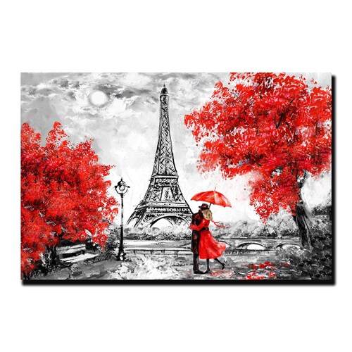 Cuadro Decorativo París Blanco Y Negro Con Vivos Rojos #3 45 X 30
