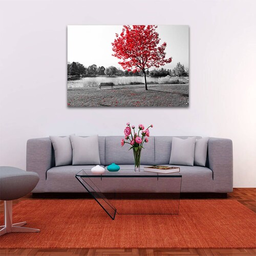 Cuadro Decorativo Árbol Blanco Y Negro Con Vivos Rojos #8 45 X 30