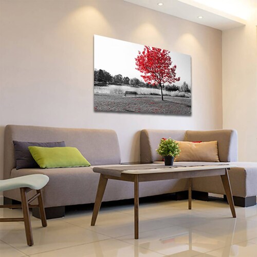 Cuadro Decorativo Árbol Blanco Y Negro Con Vivos Rojos #8 45 X 30