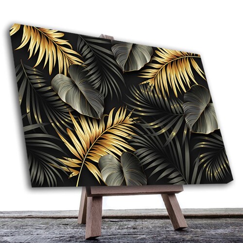 Cuadro Decorativo Hojas Dorados Moderno # 59 45 X 30