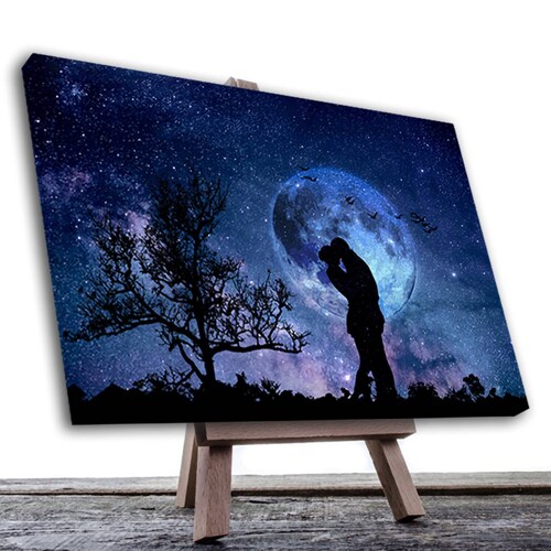 Cuadro Decorativo Romántico Pareja Bajo La Luna 135 X 90