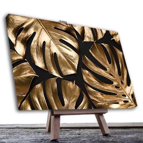 Cuadro Decorativo Hojas Dorados Moderno # 52 135 X 90