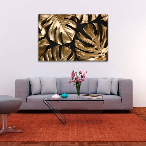 Cuadro Decorativo Hojas Dorados Moderno # 52 135 X 90