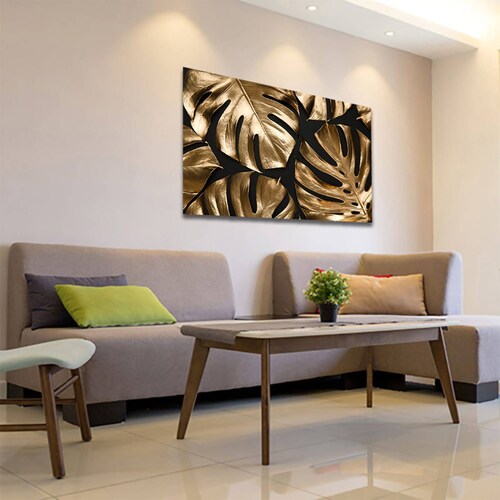 Cuadro Decorativo Hojas Dorados Moderno # 52 135 X 90