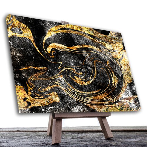 Cuadro Decorativo Negro y Dorado Moderno # 80 135 X 90.