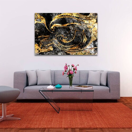 Cuadro Decorativo Negro y Dorado Moderno # 80 135 X 90.
