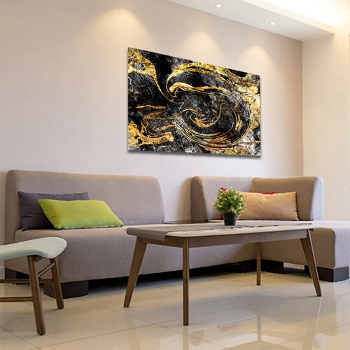 Cuadro Decorativo Negro y Dorado Moderno # 80 135 X 90.