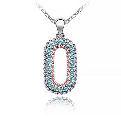 Collar Ocean Heart Oval Colores en baño de oro blanco 18k
