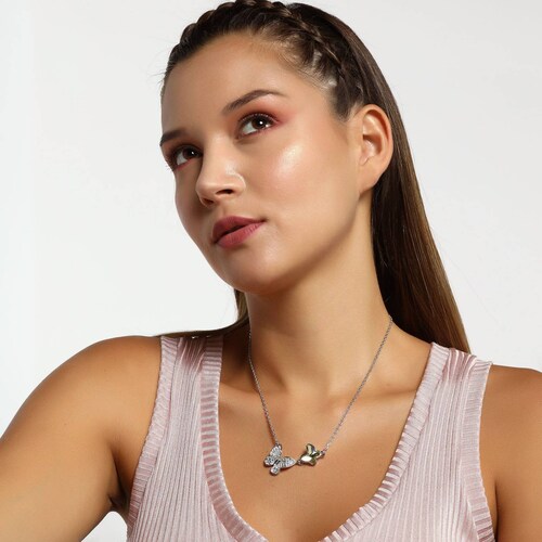 Collar Ocean Heart Mariposas cristal amarillo en baño de oro blanco 18k