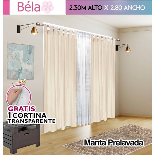 Bela Juego de 2 Cortinas Manta prelavada + 1 Velo Gratis. Tamaño 2.30Alto X 2.80mAncho