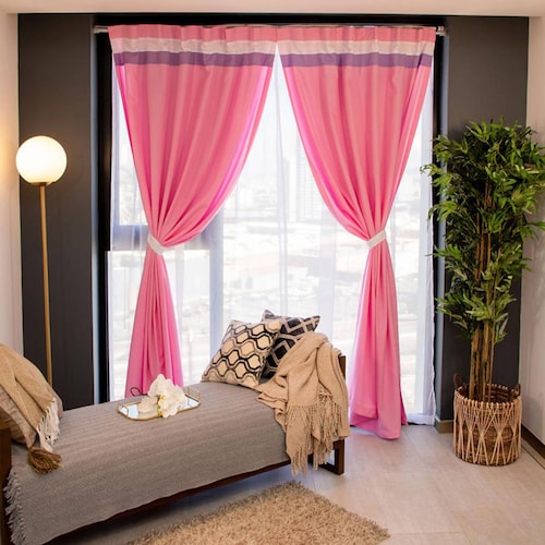 Juego de barras de cortina en forma de L / U rosa para dormitorio de niñas  y mujeres, sistema divisor de habitación de techo flexible y flexible, riel