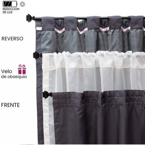 Bela Juego de 2 Cortinas Sienna Doble Tela + 1 Velo Gratis. Tamaño 2.30Alto X 2.80Ancho (Gris Oxford)