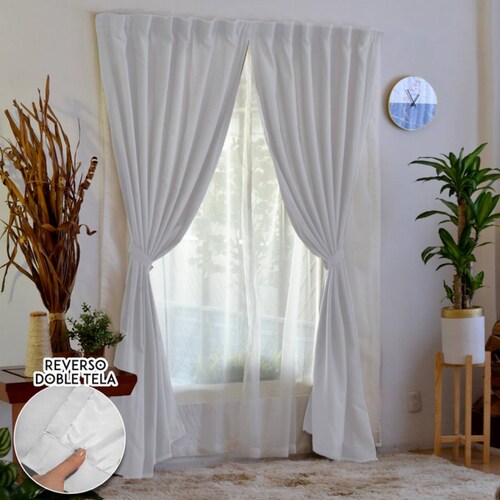 Bela Juego de 2 Cortinas Gala Doble Tela + 2 Velos para un cortinero (Blanco)