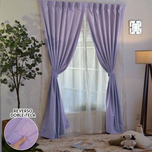 Bela Juego de 2 Cortinas Gala Doble Tela + 2 Velos para un cortinero (Lila)